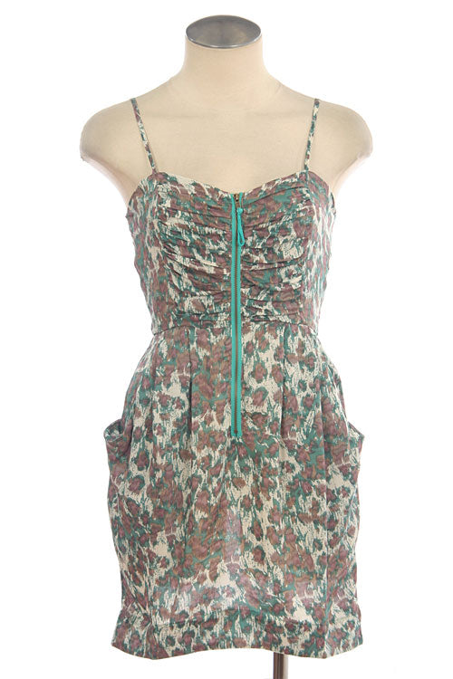 Leopard Print Woven Dress with Zipper